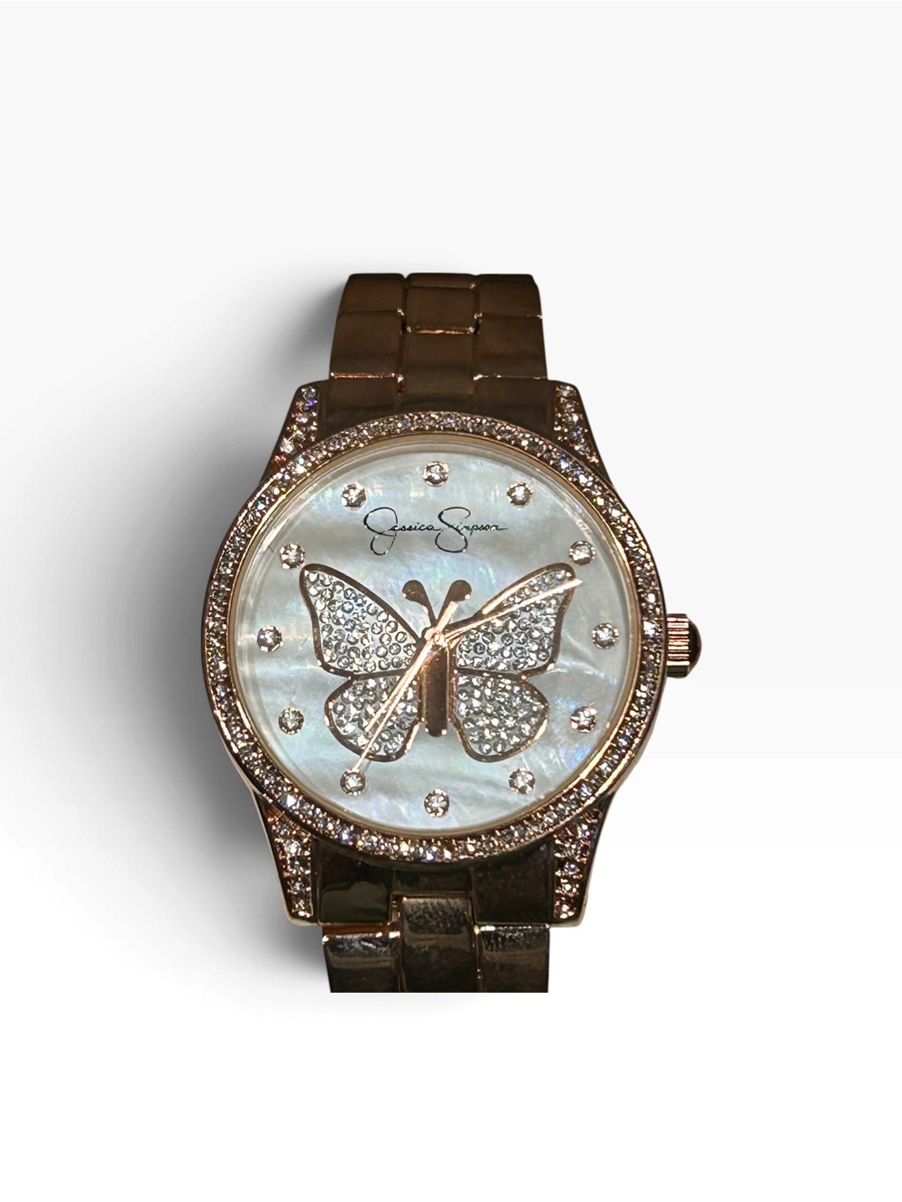 Jessica Simpson Women’s Pavé Crystal Butterfly Rose Gold Watch w/ Box JS0008RG